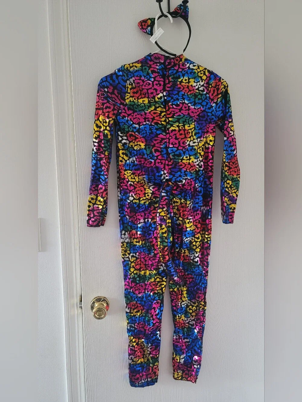 Kid UNISEX Wild Cat Rainbow Foil Leopard Halloween Costume Jumpsuit Size 8